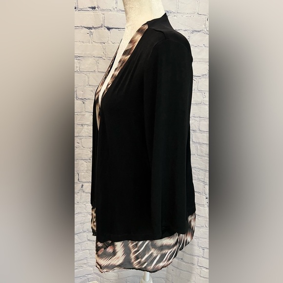 Women's Chico's Travelers black w/tie dye Chiffon trim open Kimono jacket 2/M/12 - Picture 3 of 7